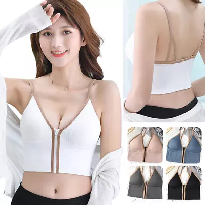 £5.99 • Buy Women V Neck Zip Ribbed Crop Top Vest Sleeveless Camisole Stretchy Tops Low Cut