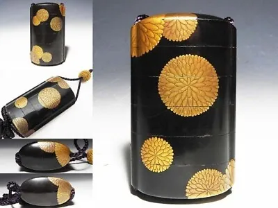 Japan Antique Edo Era Makie Chrysanthemum Copper Ojime Bead Inro Netsuke Lacquer • £946.18