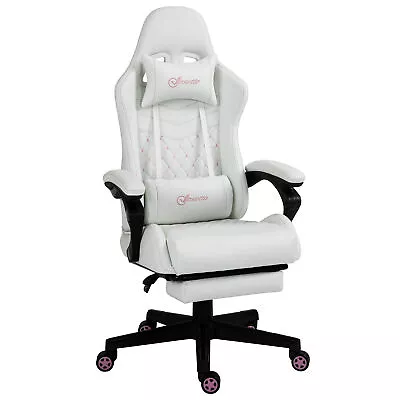 Vinsetto Racing Gaming Chair Faux Leather Gamer Recliner Home Office White • £135.99