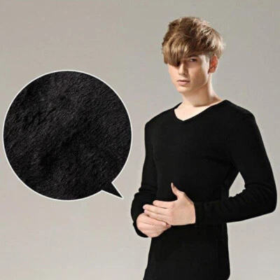 $12.95 • Buy Mens Casual Workout V Neck Long Sleeve Fleece Top Slim Fit Warm Underwear Shirt