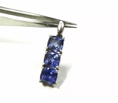 Blue Sapphire Lab Created 3 Stone Pendant For Necklace 925 Sterling Silver • $25.49