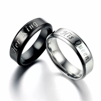 Stainless Steel Couple Ring His Queen Her King Lover Promise Ring For Man Women • $15.02