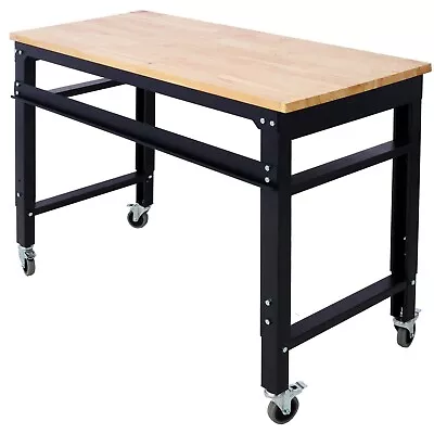 Workbench Adjustable Height 48 In Workshop Tool Bench Metal With Rubber Wood • $185.99