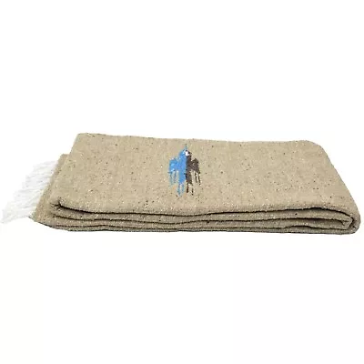 Mexican Yoga Blanket Vintage Style Thunderbird Tan Khaki Brown Serape Falsa • $24.95