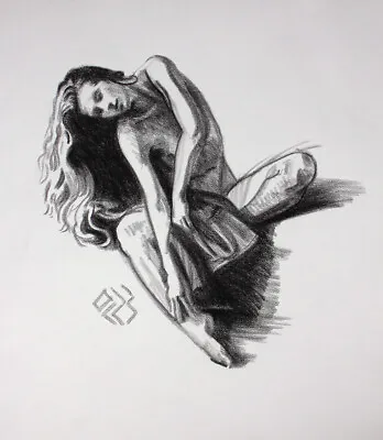 Original Female Charcoal On Paper Life Drawing Nude Girl Woman Artwork Realism • £30