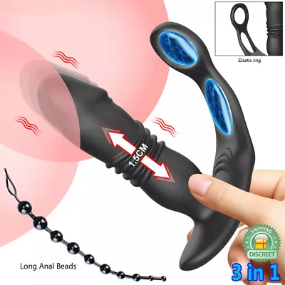 $43.95 • Buy Thrusting Telescopic Anal Plug Vibrator Prostate Massager Cock Ring Men Sex Toy