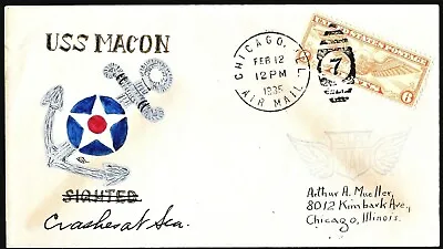 USS MACON ZRS-5 Zep Crash Cover Chicago Air Mail Field Feb 12 1935 Mueller Cach • $26.50