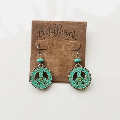 New Lucky Brand Peace Sign Drop Earrings Gift Vintage Lady Party Holiday Jewelry • $7.99