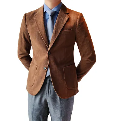$63.12 • Buy Korean Men's Slim Corduroy Blazer Youth Leisure Suit Jacket Fashion Wedding Work