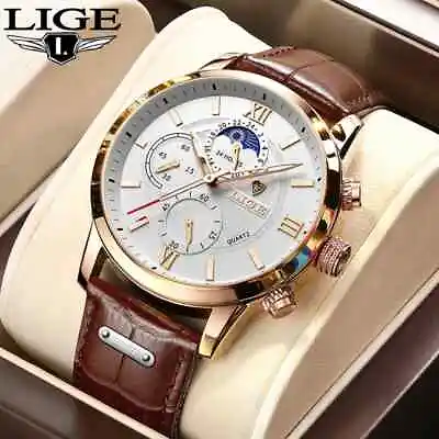 $9 • Buy LIGE Mens Watches Leather Casual Quartz Watch Men's Sport Waterproof  Watch