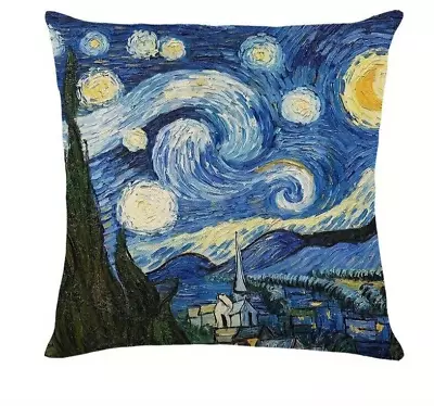 VAN GOGH's  STARRY NIGHT  Velvety Velour 44cm ART Print Zipped CUSHION COVER UK • £5.99