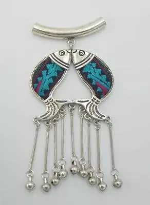Chinese Minority Embriodery Betta Fish Pendant Miao Silver Jewelry Tribal Hmong • $21