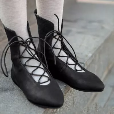 Womens Lace Up Flat Heel Ankle Boots Round Toe Hollow Out Moccasins Roman Ballet • $44.01