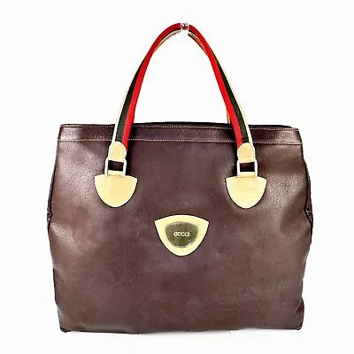 【JUNK】Vintage GUCCI Tote Bag Business Bag Sherry Line Dark Brown Authentic • $210