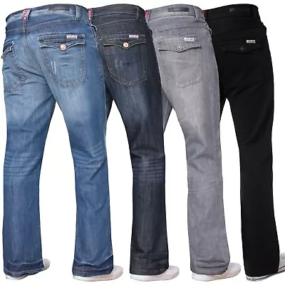 Mens Bootcut Jeans Wide Leg Flared Denim Trousers Casual Work Pants All UK Sizes • £19.99