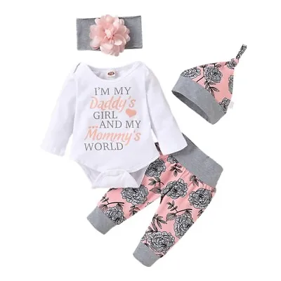 Newborn Baby Girl Clothes Romper Bodysuit Tops+ Pants+Hat Headband Outfits 0-18m • $21.33