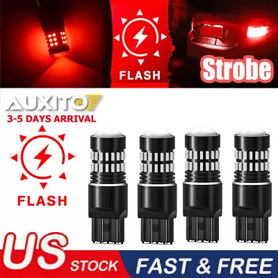 AUXITO 4x 7443 7440 LED Red Strobe Flash Brake Stop Tail Parking Light Bulb • $22.99