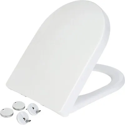 Luxury D Shape Heavy Duty Soft Close Toilet Bathroom Seat With Top Fixing Hinges • £11.95