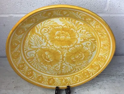 Mexico Red Clay Pottery Decorative Plate 11” Signed T Vazquez Yellow Flowers • $22.45