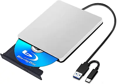 USB3.0 External Blu-ray Writer CD/DVD Drive Portable 3D Burner W/ Type-C Reader • £67.85
