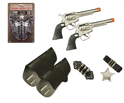 7pc Cowboy Sheriff Twin Holster & Guns Toy Play Set Kids Wild West Fancy Dress • £7.99