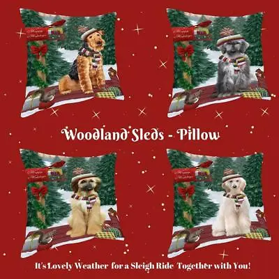 Christmas Woodland Sled Dog Cat Pet Lovers Throw Decorative Pillow 14x14 In • $49.49