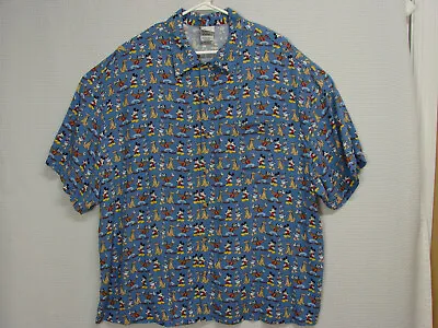 Disney Store Mickey Minnie Mouse Donald Goofy All Over Print Camp Shirt Mens XXL • $19.95