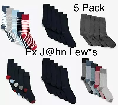 Mens JOHN LEWIS Socks Cotton Ankle 5 Pack Organic Black Navy Striped Grey NEW • £6.99