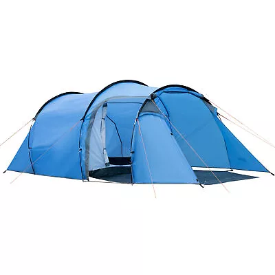 Outsunny 3 Man 2 Room Tent Camping Tent With Living Area Air Vents Blue • £66.99