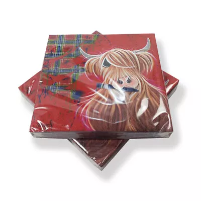 £5.99 • Buy Scottish Napkins- Tartan Paint Highland Cow