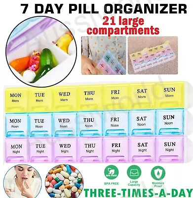 7 Day Weekly Pill Box 21 Slots Medicine Tablet Storage Organizer Dispenser Case • $11.99