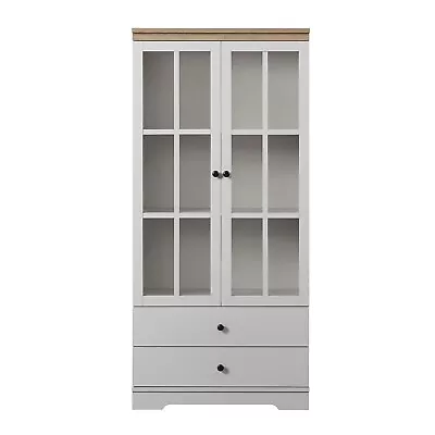 The Range Cambridge Display Cabinet Oak Effect Grey 70Wx150.5H 3 Shelves 2 Doors • £219.99