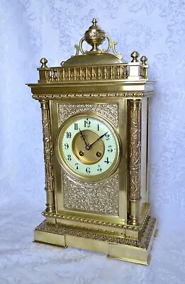 Massive Antique Empire Solid Brass French Japy Freres Mantel Clock. Serviced. • $790