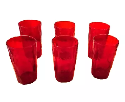 Lot Of 6 Morgantown Crinkle Ruby Red Juice Tumbler Glass Vintage 14 Oz • $39.99