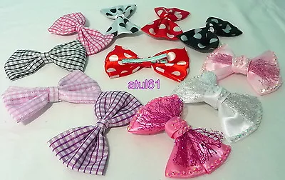 Bow Hair Clips Alligator Fascinator Hair Clip Polka Dot Checks Snap Big Beak New • £1.39