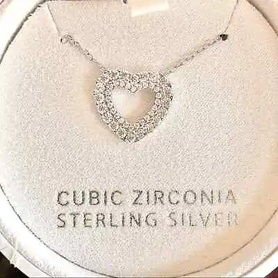 Macys Necklace Cubic Zirconia Heart 18  Pendant Sterling Silver In Gift Box NIB • $30