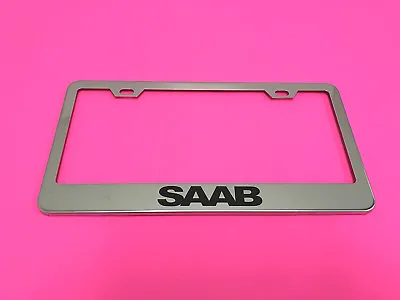 SAAB - STAINLESS STEEL Chrome Metal License Plate Frame Tag Holder W/Screw Caps • $13.09