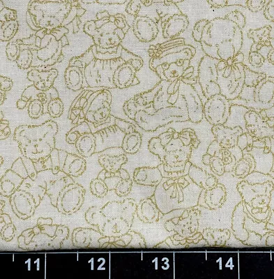 Tina Scrap Vintage OOP 9 X21  Teddy Bear Toy Cute Metallic Gold Fabric Cotton • $2.99