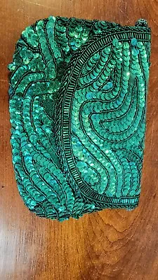 Vintage Magid Green  Beaded Sequin Bag With Cord Style Strap.  • $29