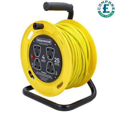 4 Socket Cable Reel 25M TOUGH MASTER 13A 4 Way Heavy Duty Extension Lead • £37.99