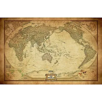 Vintage World Map Poster Canvas Detailed Center Australia Waterproof Map Wall • $39.50