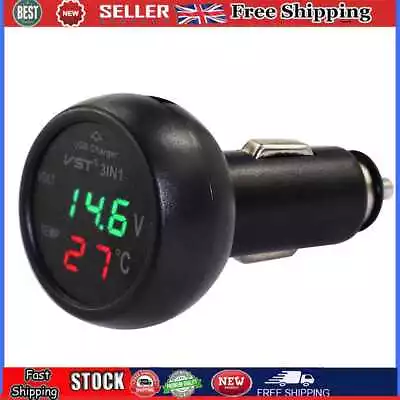 3 In 1 Car Voltmeter Thermometer 12V 24V Multifunctional Adapter (Red Green) • £7.19