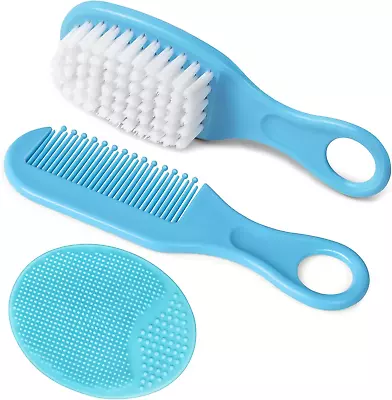 Aolso Baby Hair Brush 3PCS Baby Hair Brush And Comb Set Cradle Cap Brush And & • £5