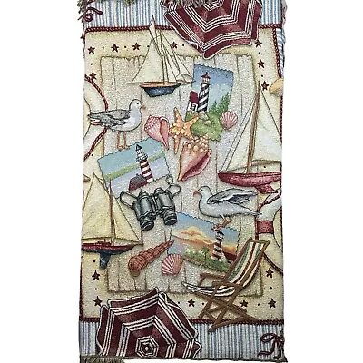 VTG Tapestry Throw Blanket Sailing Into Summer Lighthouse Seashells 72x56 • £30.36