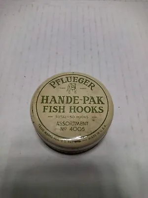 Vintage Pflueger Hande-Pak Fish Hooks No. 4005 Tin / Metal Advertising Can ~ A1 • $5