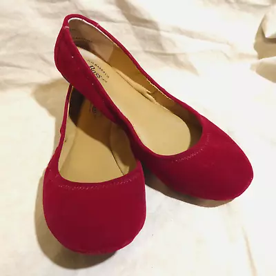 🩰 G.H. Bass Ballet Flats Sz 6.5 M Lipstick Red Velvet Suede Fabric; Beautiful! • $17.99
