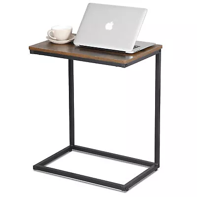 C Shaped End Side Snack Table For Sofa Couch Slide Under Living Room Brown Black • $29.58