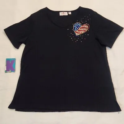 Quacker Factory Women's Patriotic Rhinestone Short Sleeve Top Medium Americana • $10.15