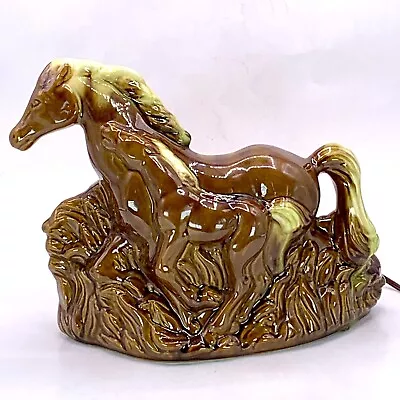 Vintage TV Lamp Horse With Foal Brown With Green Drip Glaze Retro MCM • $39.99