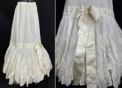 Victorian White Cotton Embroidered Layered Lace Handkerchief Hem Skirt Petticoat • $179.99
